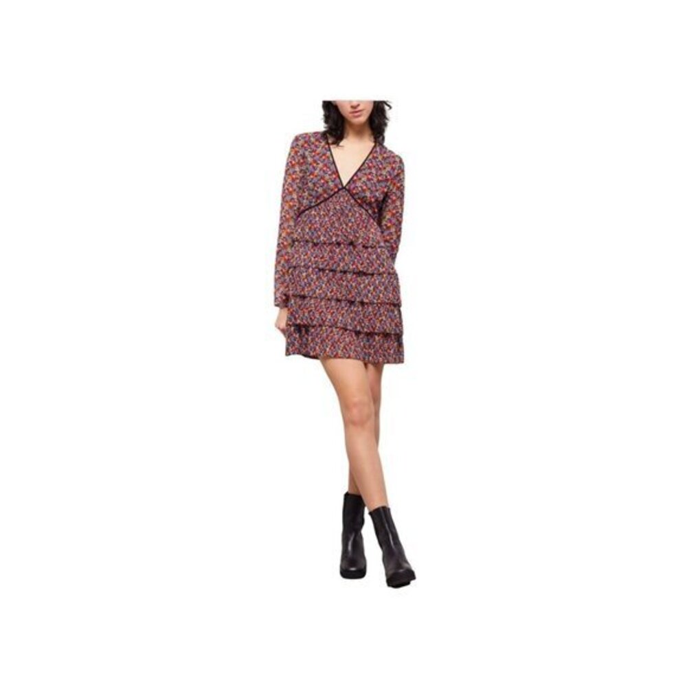 The Kooples Womens Blazing Field Floral Dress Pleated Frills & V-Neck MSRP $425